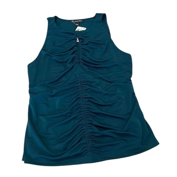 INC NWT szL Dark teal sleeveless gathered keyhole lined front top - Picture 1 of 10